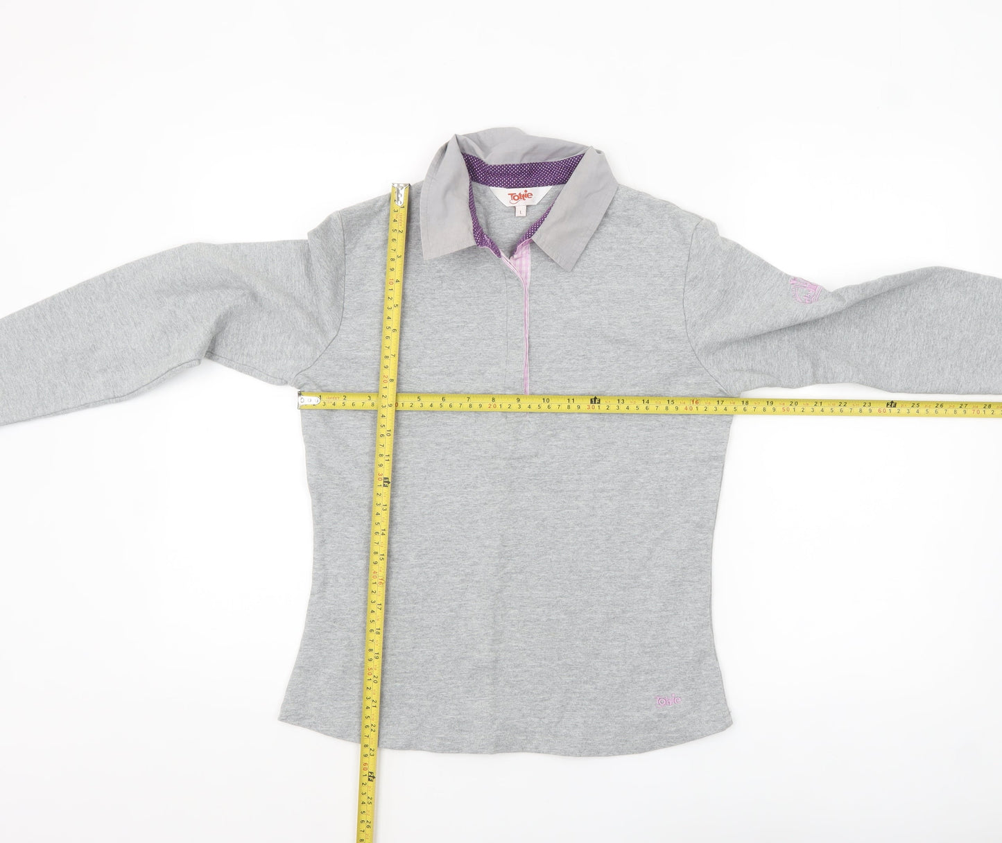 Tottie Women’s Grey Long Sleeve Polo Shirt Size L Cotton Blend