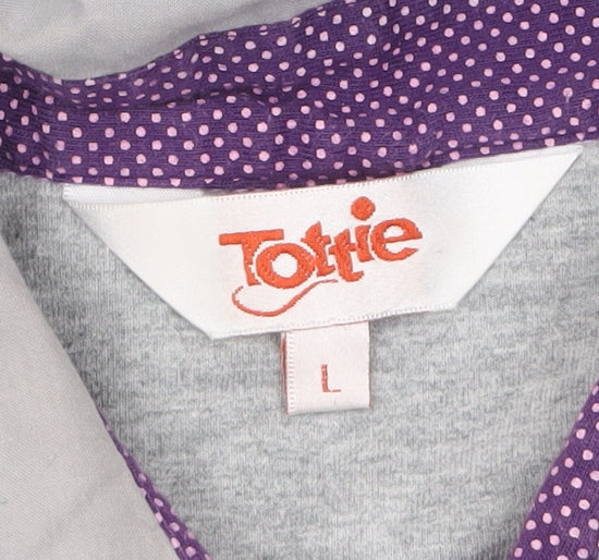 Tottie Women’s Grey Long Sleeve Polo Shirt Size L Cotton Blend