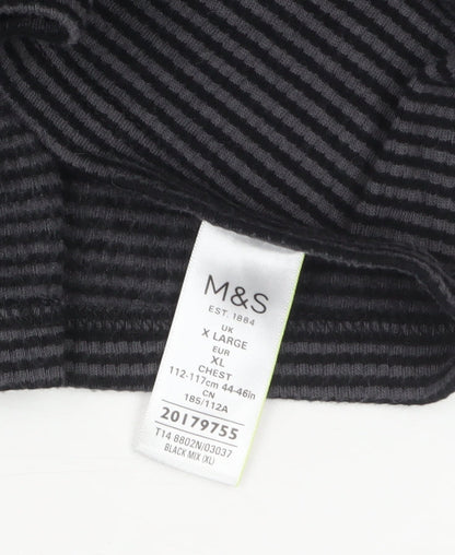 Marks and Spencer Men's Black Striped Long Sleeve Top XL Regular Fit