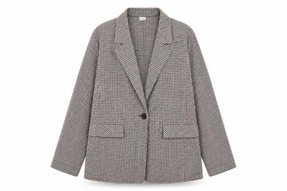 Bossini Women's Brown Check Blazer XL UK 16 Single-Breasted Jacket