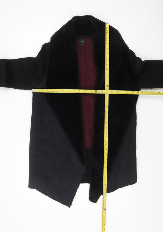 River Island Womens Black Faux Fur Trim Open Knit Cardigan M