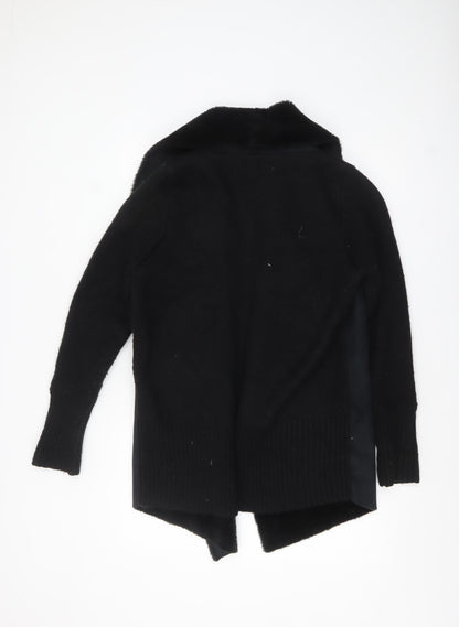 River Island Womens Black Faux Fur Trim Open Knit Cardigan M