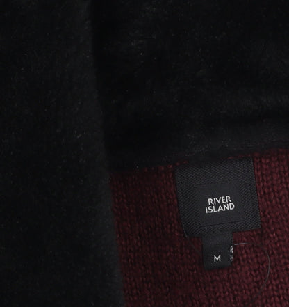 River Island Womens Black Faux Fur Trim Open Knit Cardigan M