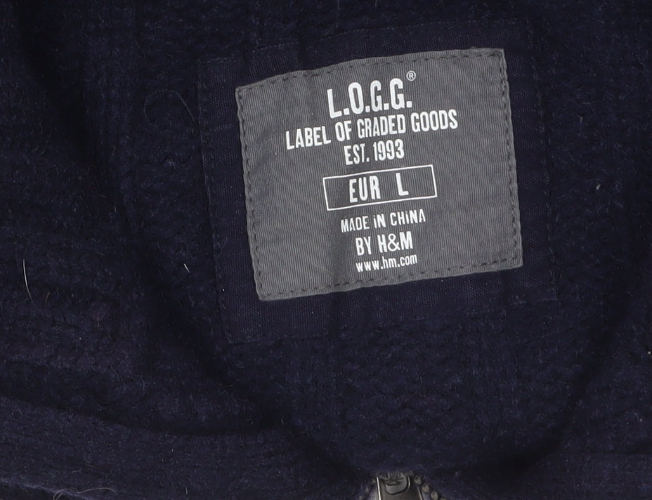Mens UK Size L H&M Blue Full Zip Jumper