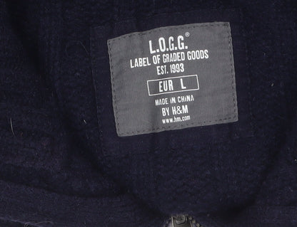 Mens UK Size L H&M Blue Full Zip Jumper