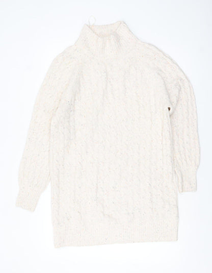 Oui Women’s Ivory Cable-Knit Roll Neck Jumper Size 8