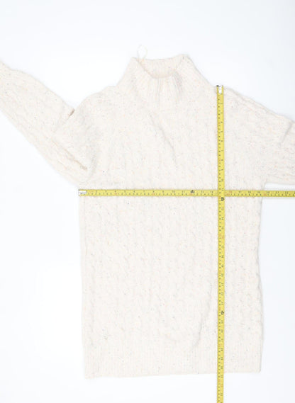Oui Women’s Ivory Cable-Knit Roll Neck Jumper Size 8