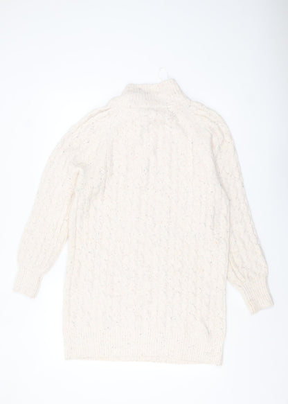 Oui Women’s Ivory Cable-Knit Roll Neck Jumper Size 8