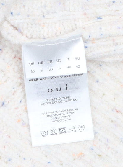 Oui Women’s Ivory Cable-Knit Roll Neck Jumper Size 8