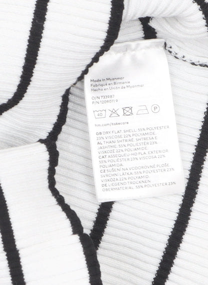 H&M Women’s White Black Striped Square Neck Ribbed Jumper XS