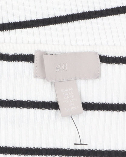 H&M Women’s White Black Striped Square Neck Ribbed Jumper XS