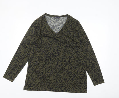 Marks and Spencer Women's Green Animal Print V-Neck Long Sleeve Top Size 12