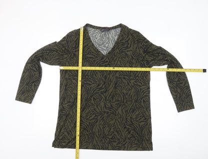 Marks and Spencer Women's Green Animal Print V-Neck Long Sleeve Top Size 12