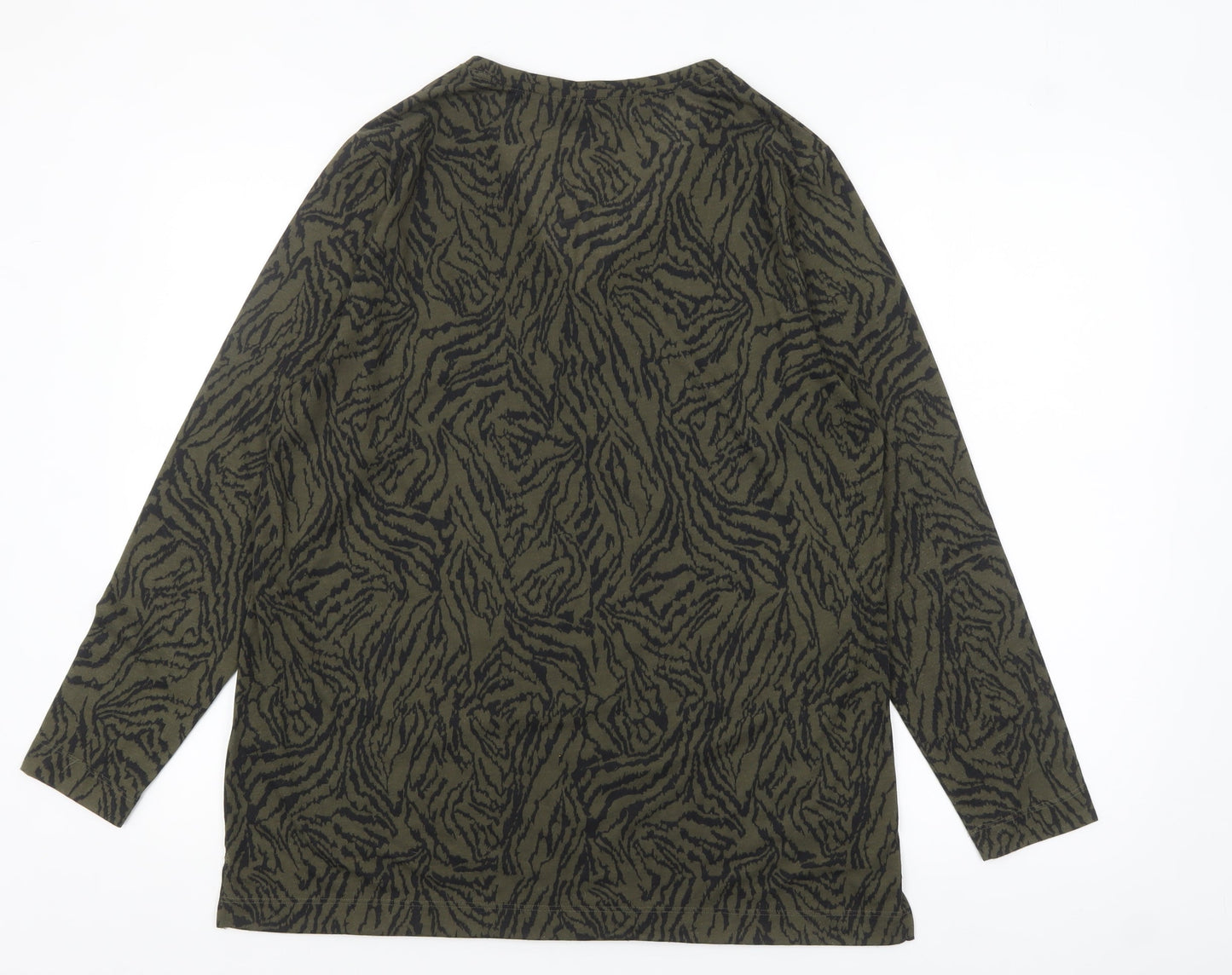 Marks and Spencer Women's Green Animal Print V-Neck Long Sleeve Top Size 12