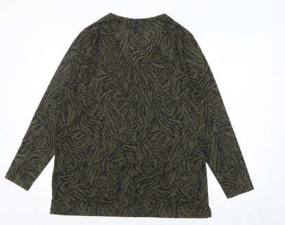 Marks and Spencer Women's Green Animal Print V-Neck Long Sleeve Top Size 12