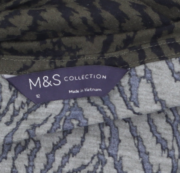 Marks and Spencer Women's Green Animal Print V-Neck Long Sleeve Top Size 12