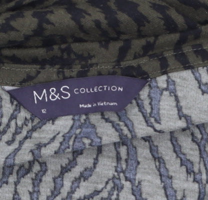 Marks and Spencer Women's Green Animal Print V-Neck Long Sleeve Top Size 12