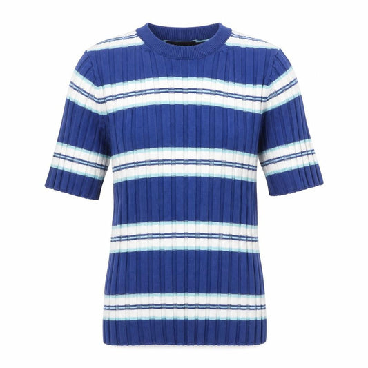 Front view of ASOS Design Women's Blue Striped Knit T-Shirt, size 4