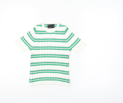 ASOS DESIGN Women’s White Green Striped Short Sleeve Knit T-Shirt Size 4