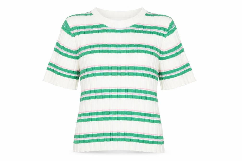 ASOS DESIGN Women’s White Green Striped Short Sleeve Knit T-Shirt Size 4