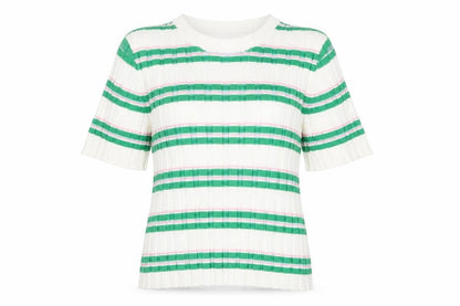 ASOS DESIGN Women’s White Green Striped Short Sleeve Knit T-Shirt Size 4