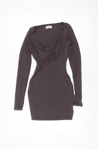 Oh Polly Women’s Brown Long Sleeve Bodycon Mini Dress Size 4