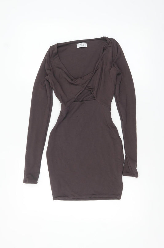 Oh Polly Women’s Brown Long Sleeve Bodycon Mini Dress Size 4