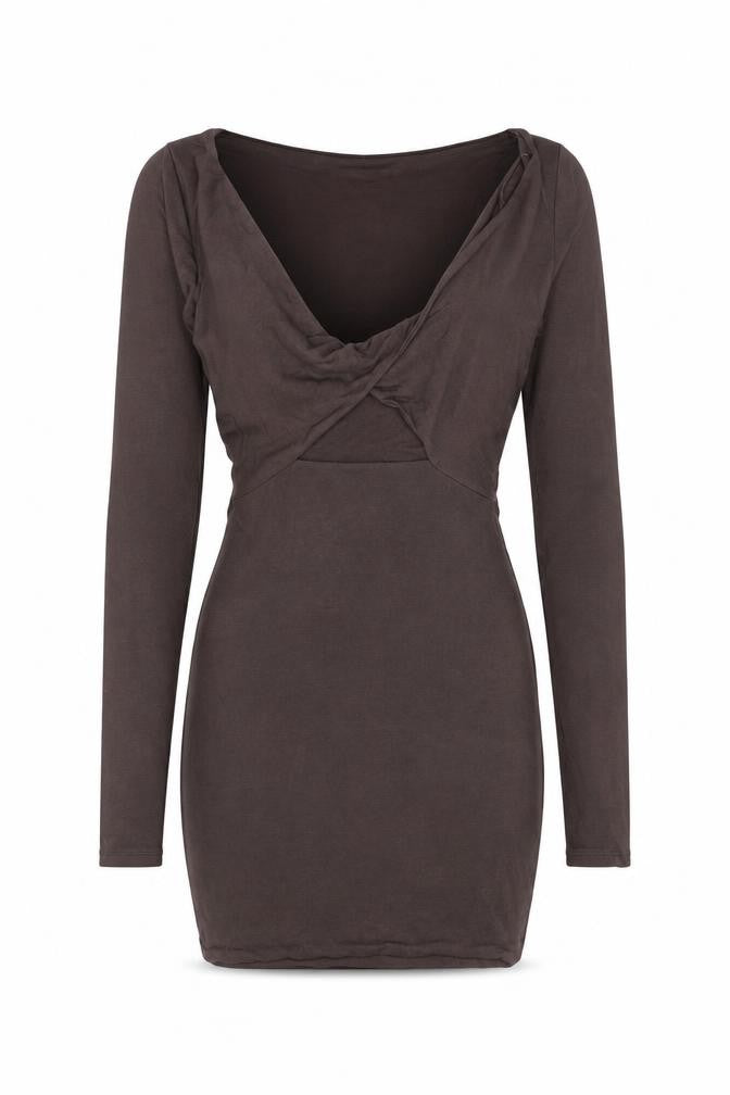 Oh Polly Women’s Brown Long Sleeve Bodycon Mini Dress Size 4
