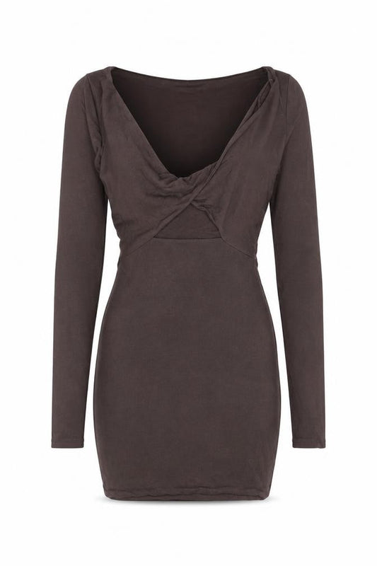 Oh Polly Women’s Brown Long Sleeve Bodycon Mini Dress Size 4