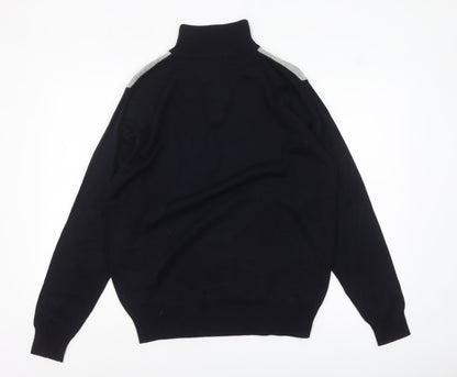 BONO BONO Uomo Men's XL Black Grey Blue Argyle 1/2 Zip Wool Jumper
