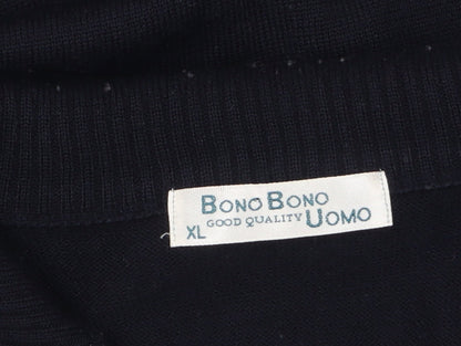 BONO BONO Uomo Men's XL Black Grey Blue Argyle 1/2 Zip Wool Jumper