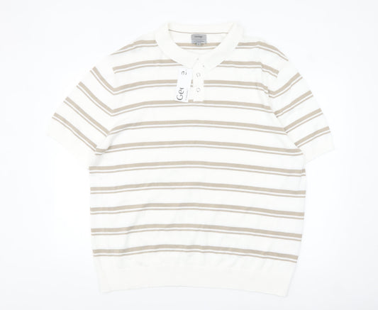 George Men’s Beige Striped Cotton Modal Polo Shirt 3XL