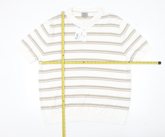George Men’s Beige Striped Cotton Modal Polo Shirt 3XL