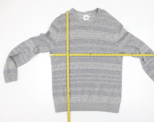 Kin Men's Grey Fair Isle Wool Blend Pullover Jumper XL
