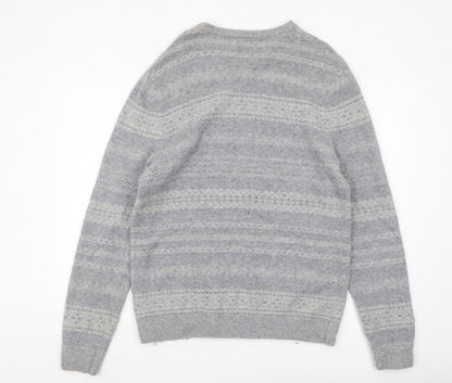 Kin Men's Grey Fair Isle Wool Blend Pullover Jumper XL