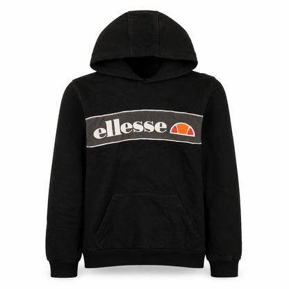 Front view of Ellesse boys’ black pullover hoodie 13-14 years logo graphic fleece
