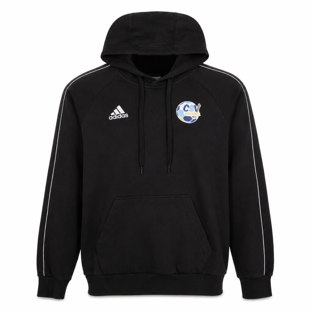 Front view of Adidas Men's Black Pullover Hoodie XS Sports Fleece Sweatshirt