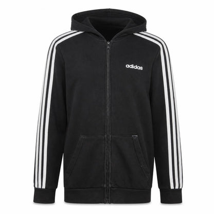 Front view of Adidas Men's Black Full Zip Hoodie Small Logo Hooded Sweatshirt