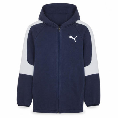Front view of Puma Men Blue Full Zip Hoodie, size L, Sports Fleece Sweatshirt