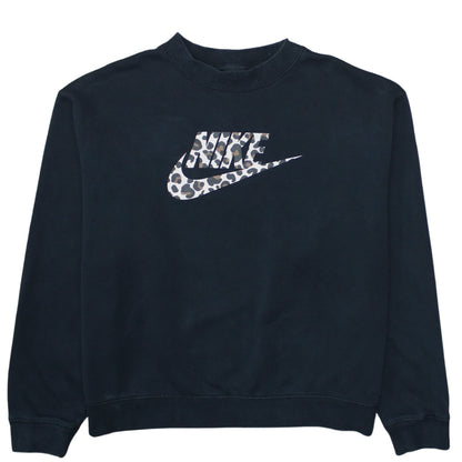 Nike Womens Black Leopard Logo Pullover Sweatshirt Size S