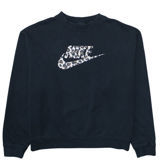 Nike Womens Black Leopard Logo Pullover Sweatshirt Size S