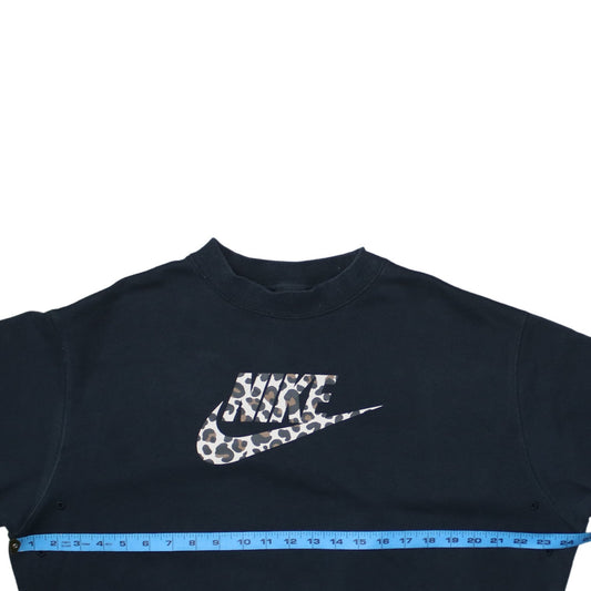Nike Womens Black Leopard Logo Pullover Sweatshirt Size S