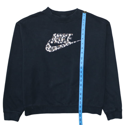 Nike Womens Black Leopard Logo Pullover Sweatshirt Size S