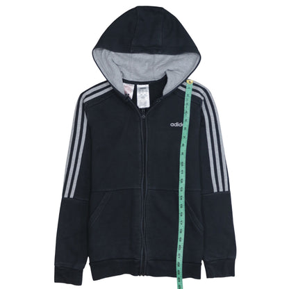 Adidas Boys Black Full Zip Hoodie Size 13-14 Years Fleece Lined Sportswear