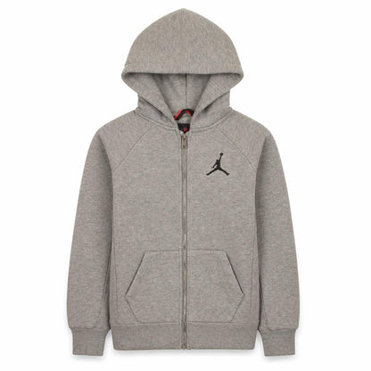 Front view of Jordan boys’ grey full zip hoodie 10-12 years cotton blend fleece