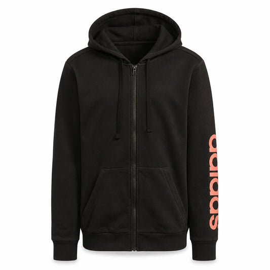 Front view of Adidas Men's Black Full Zip Hoodie Small Graphic Print Casual