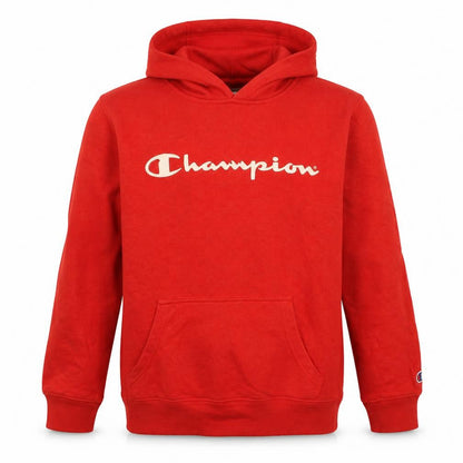 Front view of Champion boys’ red pullover hoodie 12 years fleece logo sweatshirt
