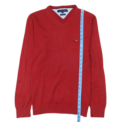 Tommy Hilfiger Men's Red V-Neck Cotton Jumper M Classic Knit
