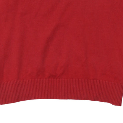 Tommy Hilfiger Men's Red V-Neck Cotton Jumper M Classic Knit