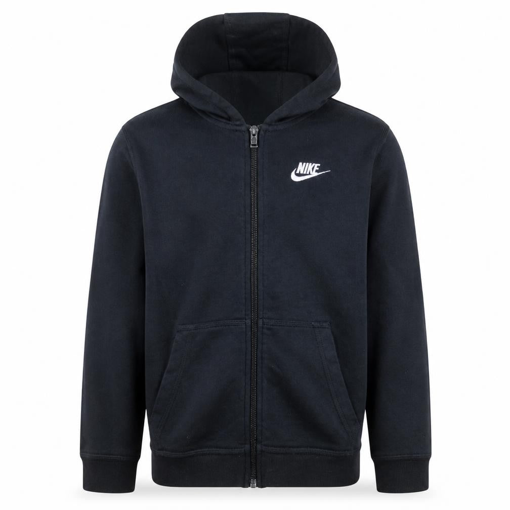 Front view of Nike boys’ black full zip hoodie m (137-147cm) fleece sweatshirt